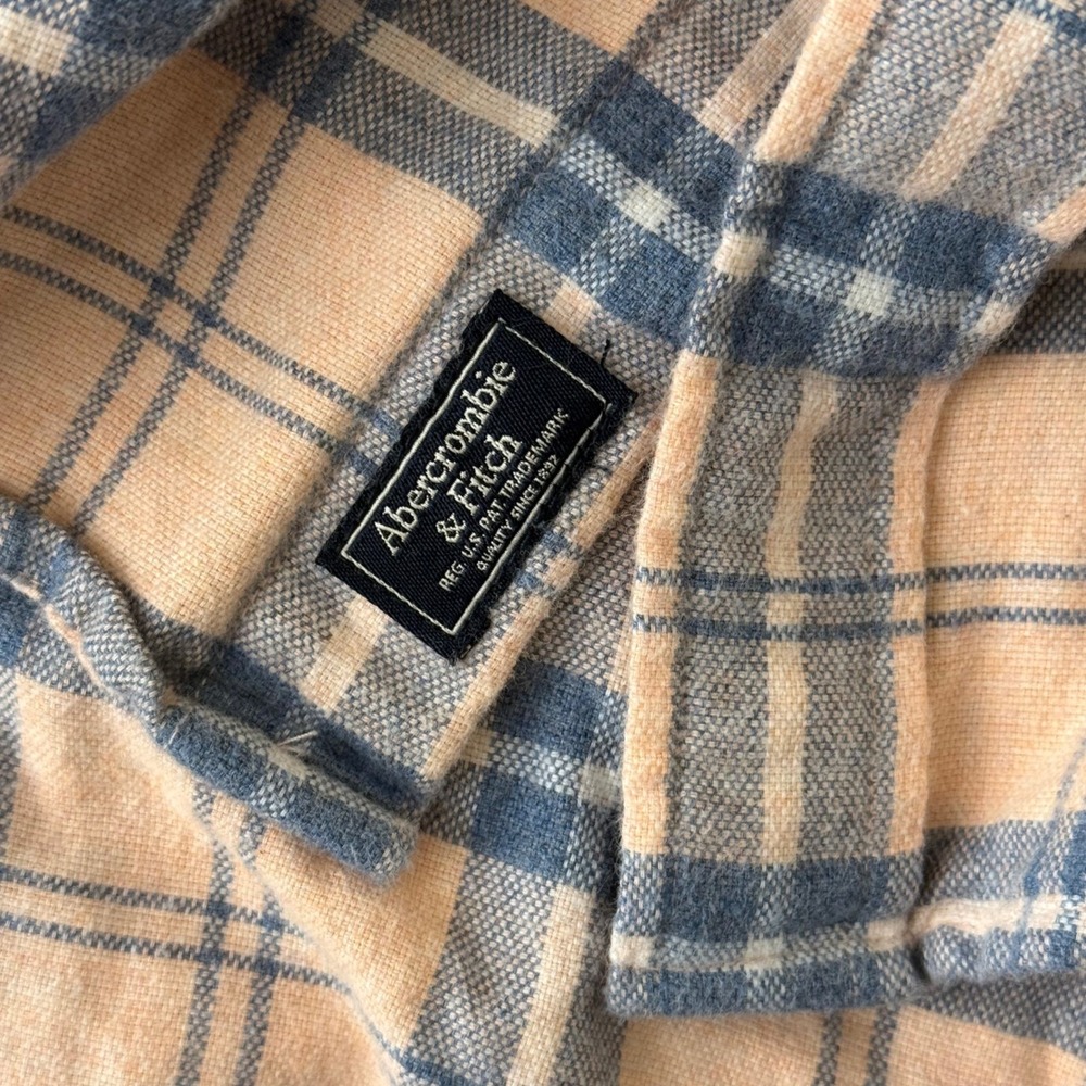 Abercrombie & Fitch Mens‎ XL Flannel Plaid Button Down Peach Blue Long Sleeve - Picture 7 of 8